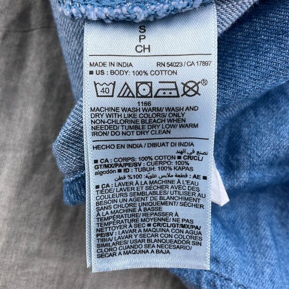 Old Navy Dress Women Small Blue Bow Midi Peasant Boho Chambray‎ Cotton NWT - Picture 11 of 14